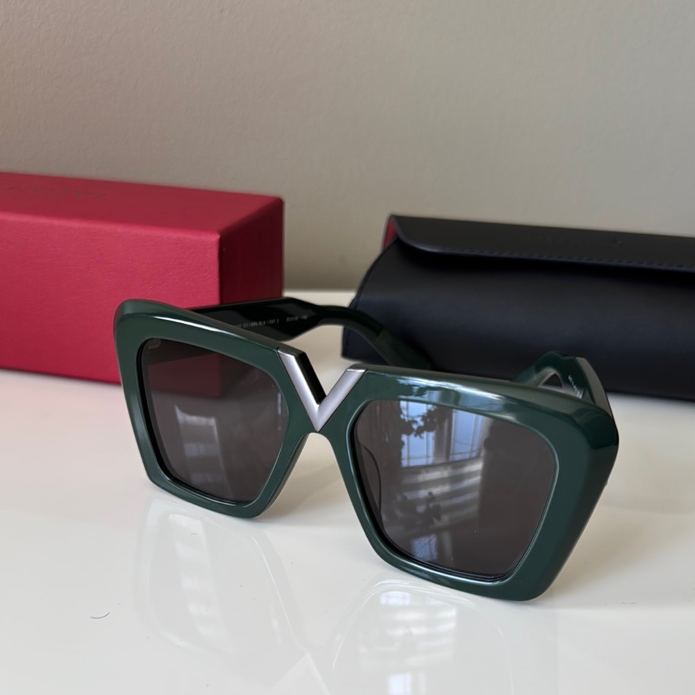 Valentino Garavani Dark Green Sunglasses with Silver Accent